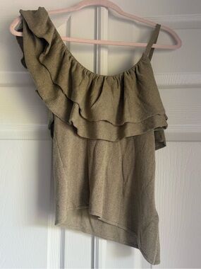Zara Olive One-Shoulder Ruffle Camisole